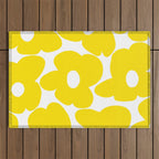 Large Yellow Retro Flowers on White Background #decor #society6 #buyart Outdoor Rug Gallery Image 1