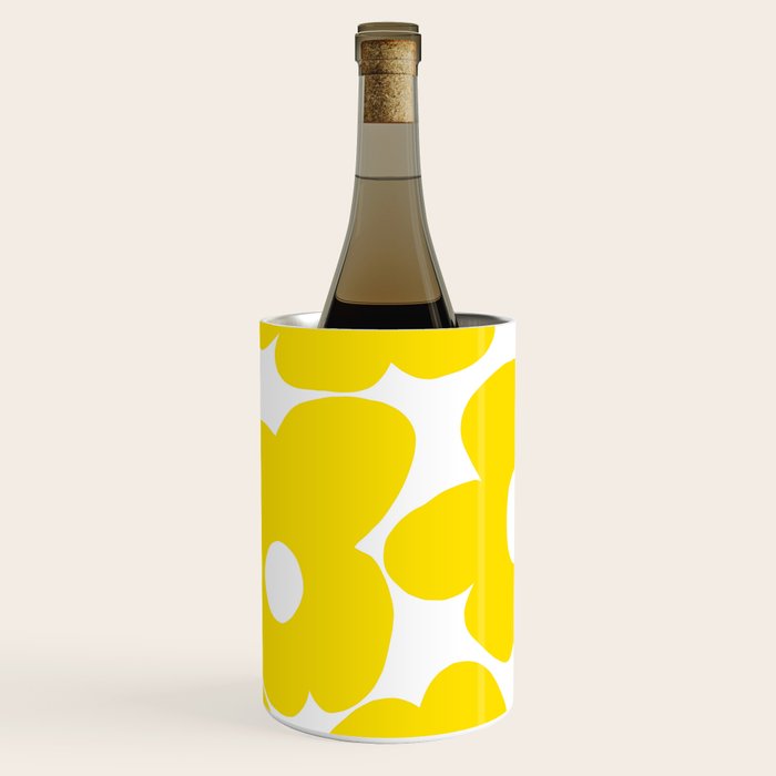 Large Yellow Retro Flowers on White Background #decor #society6 #buyart Wine Chiller Gallery Image 2