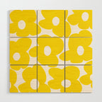 Large Yellow Retro Flowers on White Background #decor #society6 #buyart Wood Wall Art Gallery Image 1