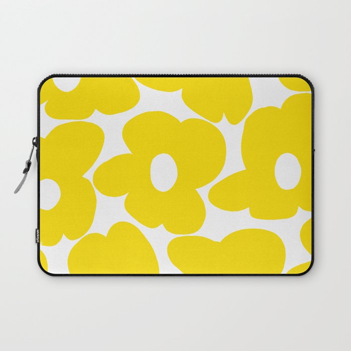Large Yellow Retro Flowers on White Background #decor #society6 #buyart Laptop Sleeve Gallery Image 1