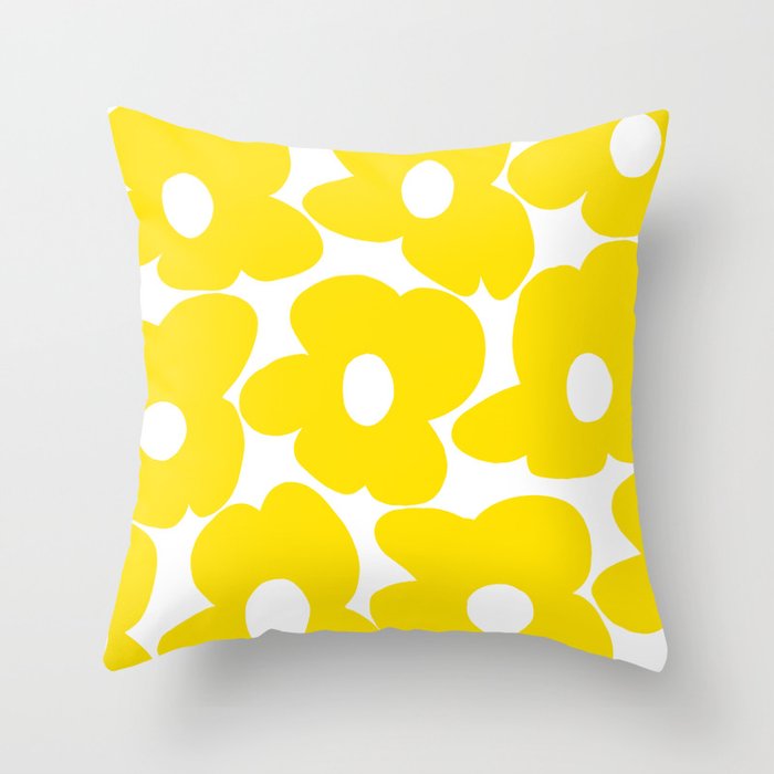 Large Yellow Retro Flowers on White Background #decor #society6 #buyart Throw Pillow Gallery Image 6