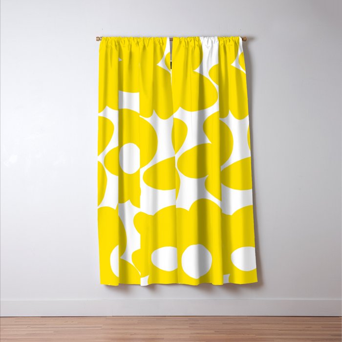 Large Yellow Retro Flowers on White Background #decor #society6 #buyart Window Curtain Gallery Image 3