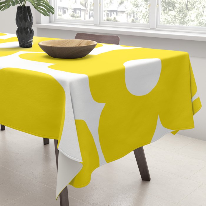 Large Yellow Retro Flowers on White Background #decor #society6 #buyart Tablecloth Gallery Image 3