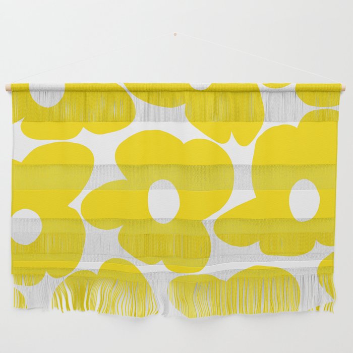 Large Yellow Retro Flowers on White Background #decor #society6 #buyart Wall Hanging Gallery Image 1