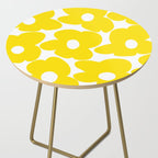 Large Yellow Retro Flowers on White Background #decor #society6 #buyart Side Table Gallery Image 2