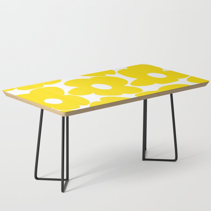 Large Yellow Retro Flowers on White Background #decor #society6 #buyart Coffee Table Gallery Image 1