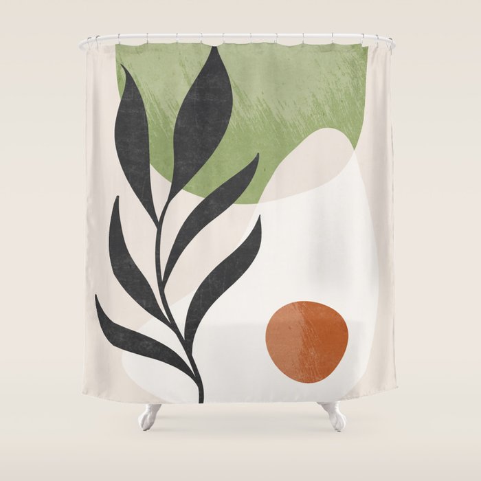 Minimal Abstract Art Plant Shower Curtain Gallery Image 1