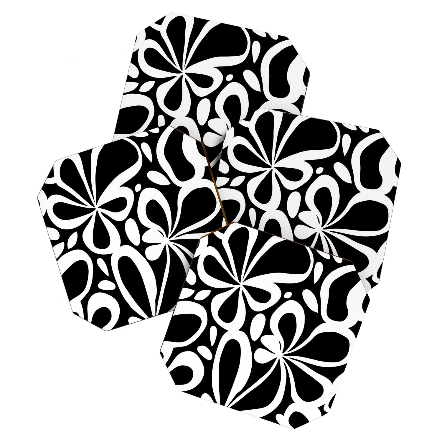 Abstract black and white flower art pattern Coaster Gallery Image 1