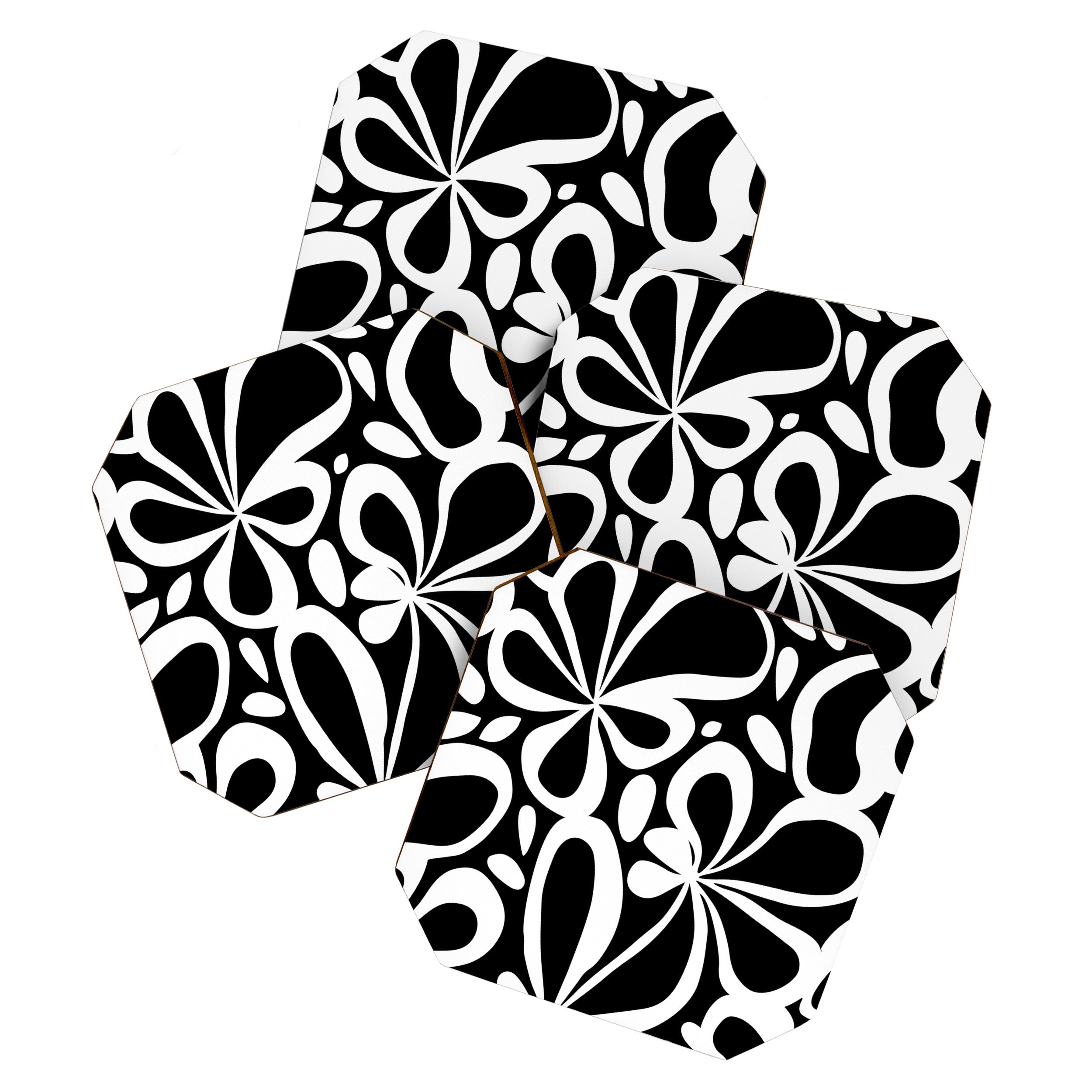 Abstract black and white flower art pattern Coaster Gallery Image 1