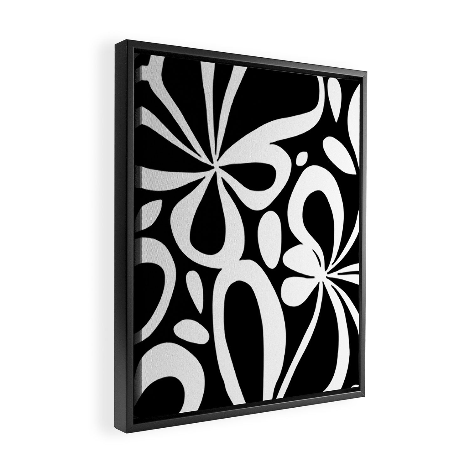 Abstract black and white flower art pattern Framed Canvas Print Gallery Image 2