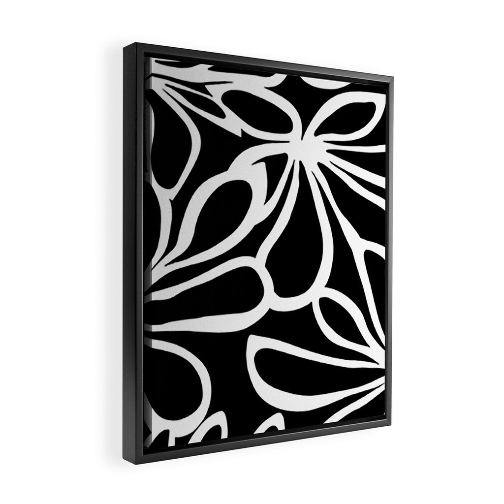 Abstract black and white flower art pattern Framed Canvas Print Gallery Image 2