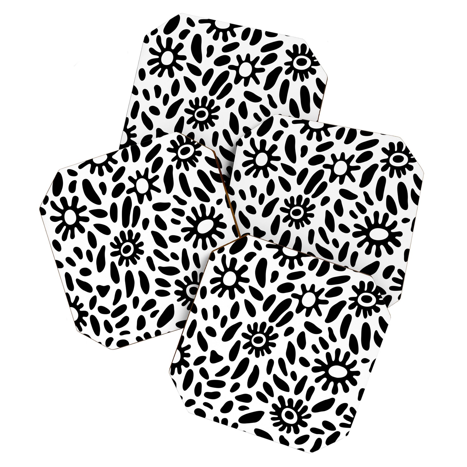 Abstract black and white flower nature art pattern Coaster Gallery Image 1
