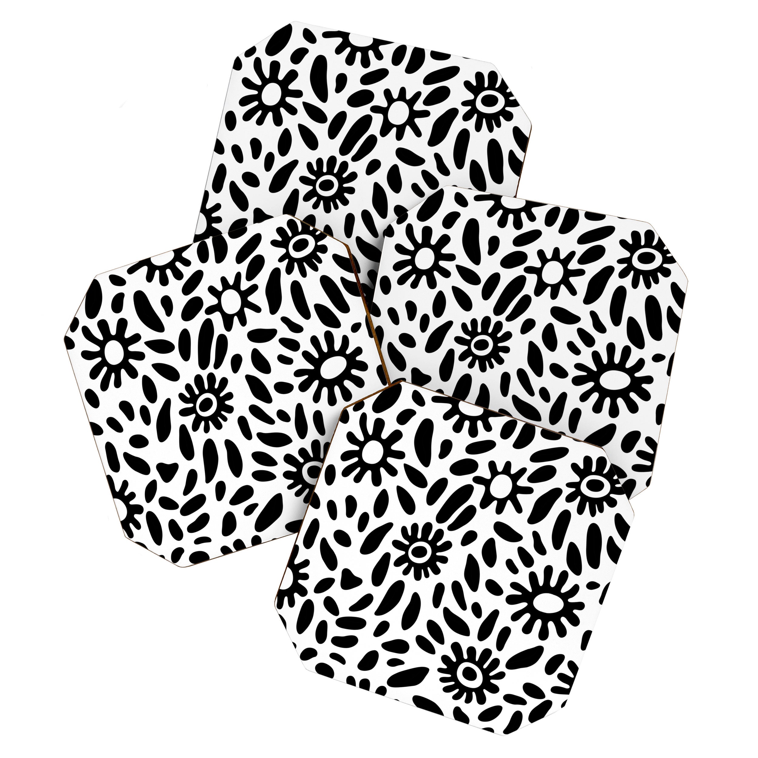 Abstract black and white flower nature art pattern Coaster Gallery Image 1