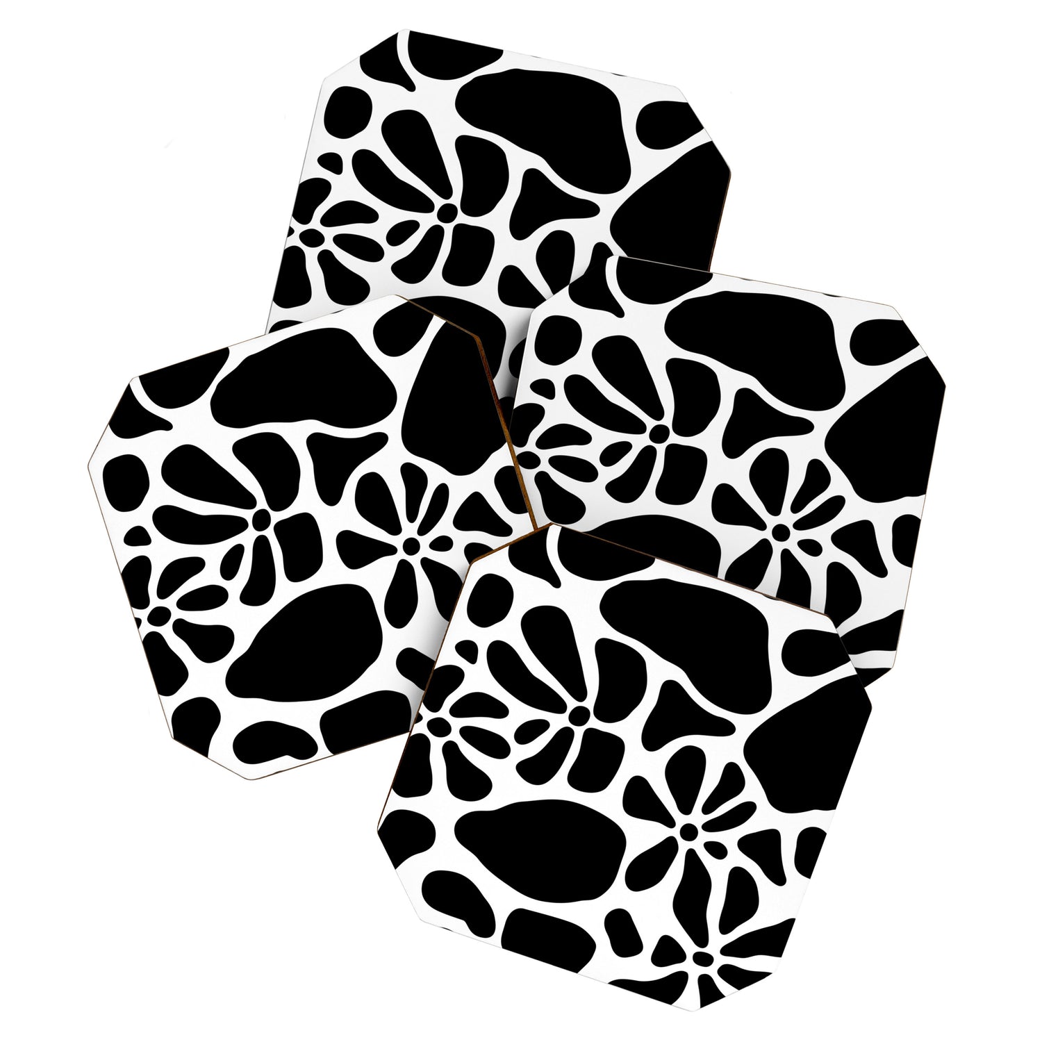 Abstract black and white flower nature art pattern Coaster Gallery Image 1