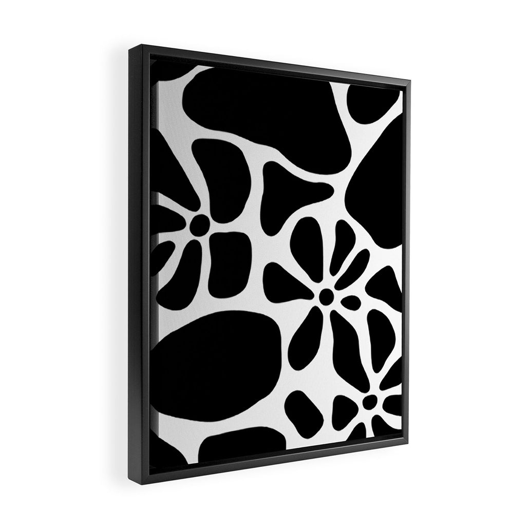 Abstract black and white flower nature art pattern Framed Canvas Print Gallery Image 2