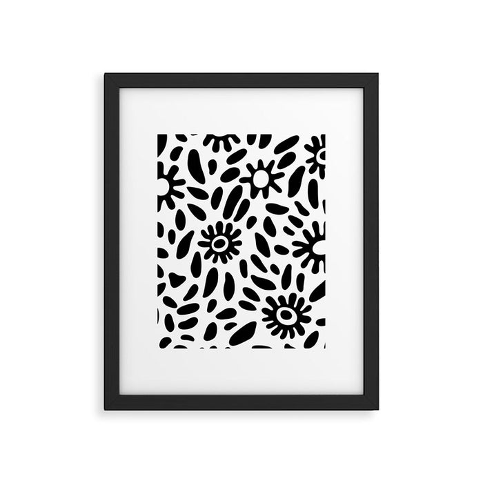 Abstract black and white flower nature art pattern Framed Art Print Gallery Image 1