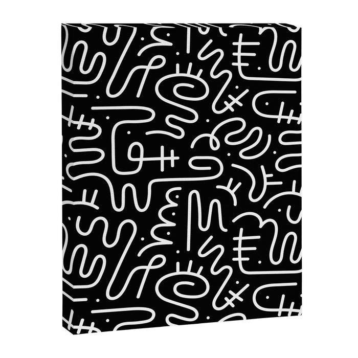 Abstract black and white line doodle pattern Canvas Print Gallery Image 1