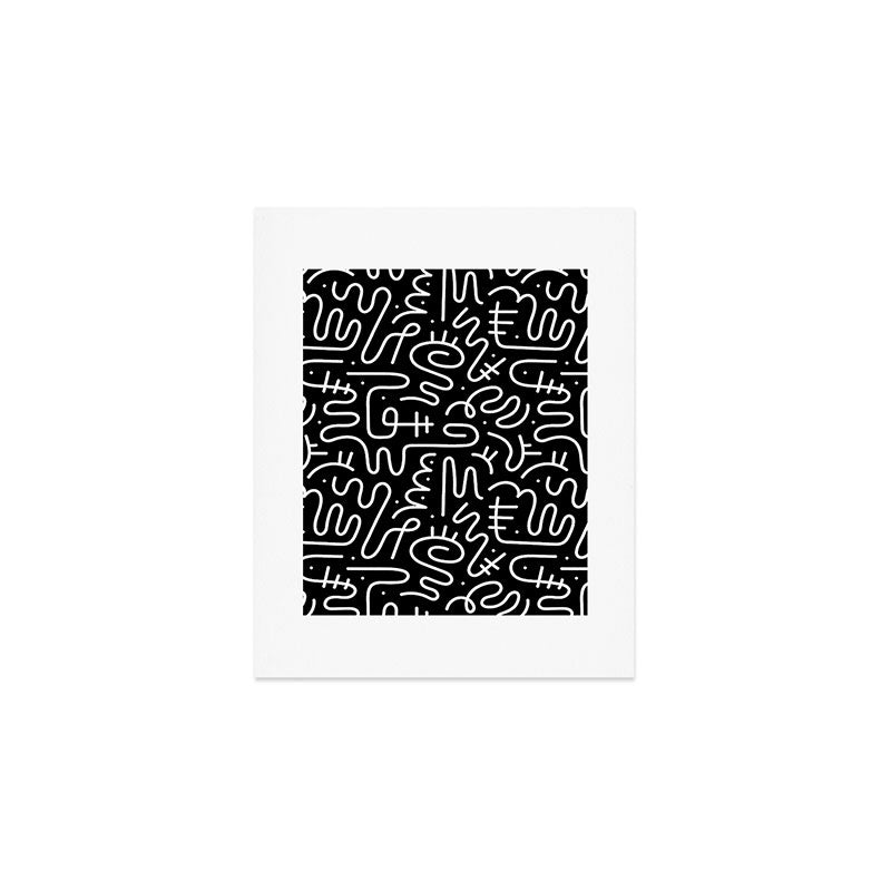 Abstract black and white line doodle pattern Art Print Gallery Image 1