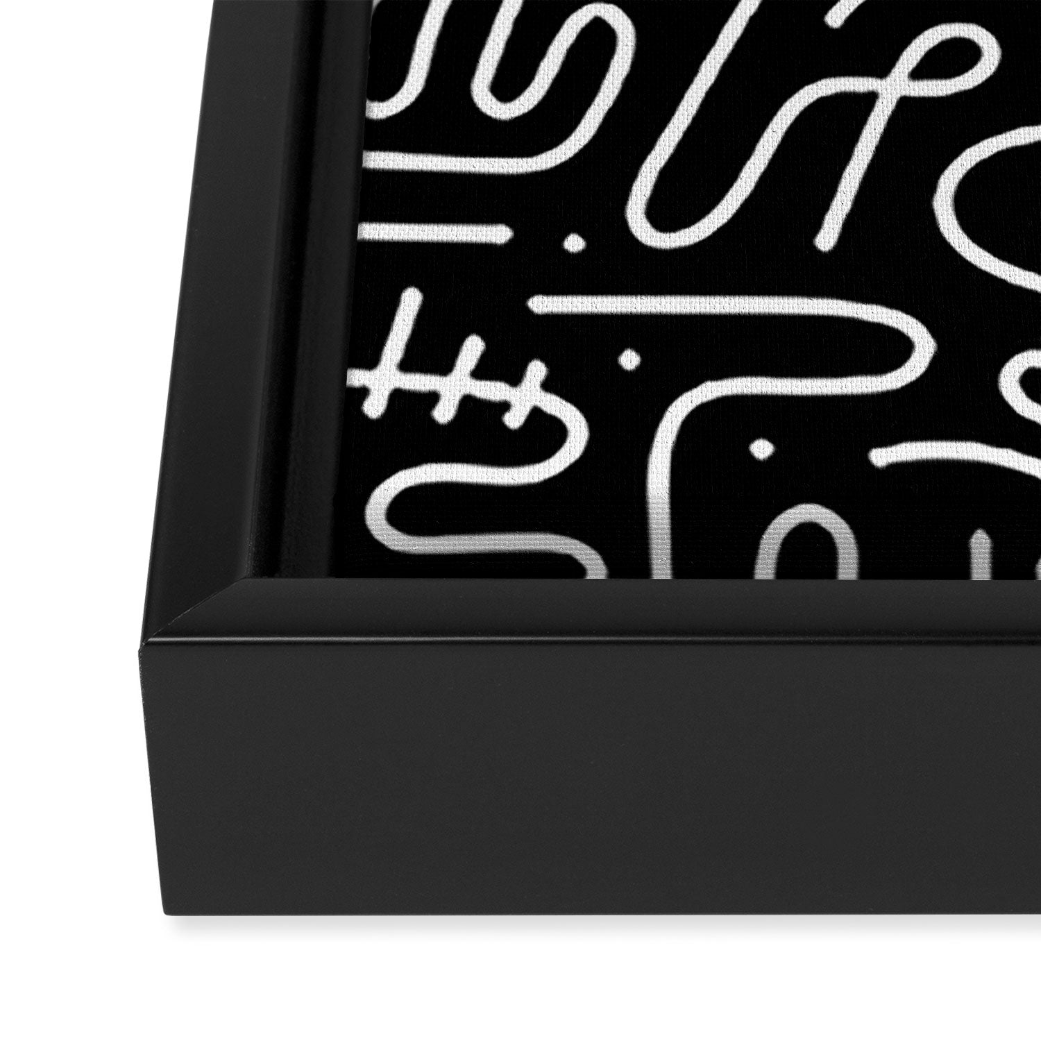 Abstract black and white line doodle pattern Framed Canvas Print Gallery Image 3