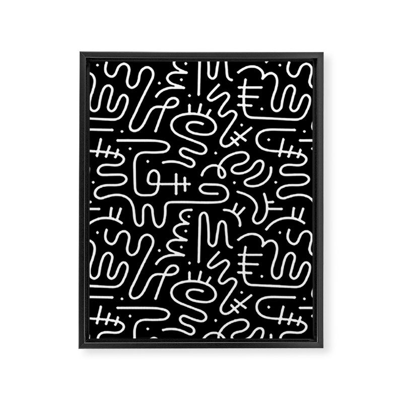 Abstract black and white line doodle pattern Framed Canvas Print Gallery Image 8