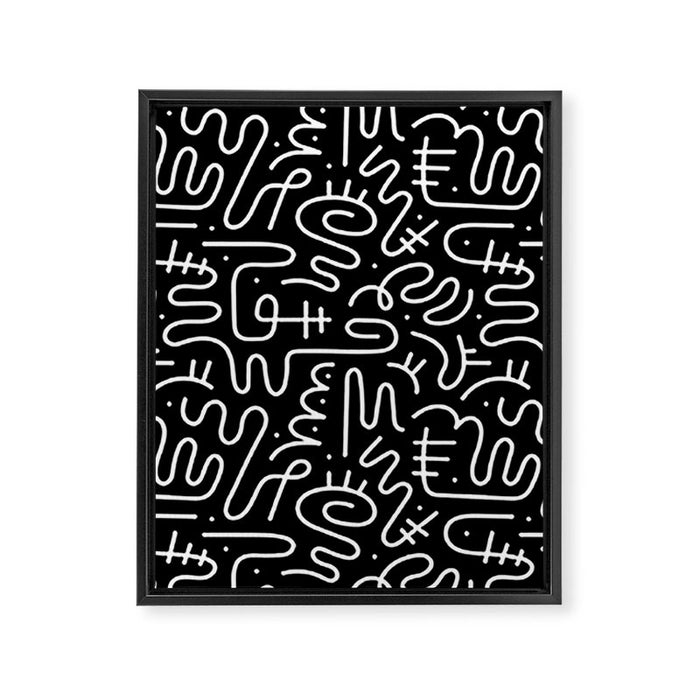 Abstract black and white line doodle pattern Framed Canvas Print Gallery Image 1