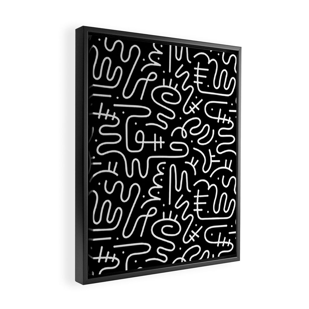 Abstract black and white line doodle pattern Framed Canvas Print Gallery Image 2