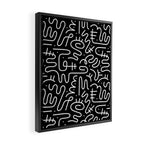 Abstract black and white line doodle pattern Framed Canvas Print Gallery Image 2