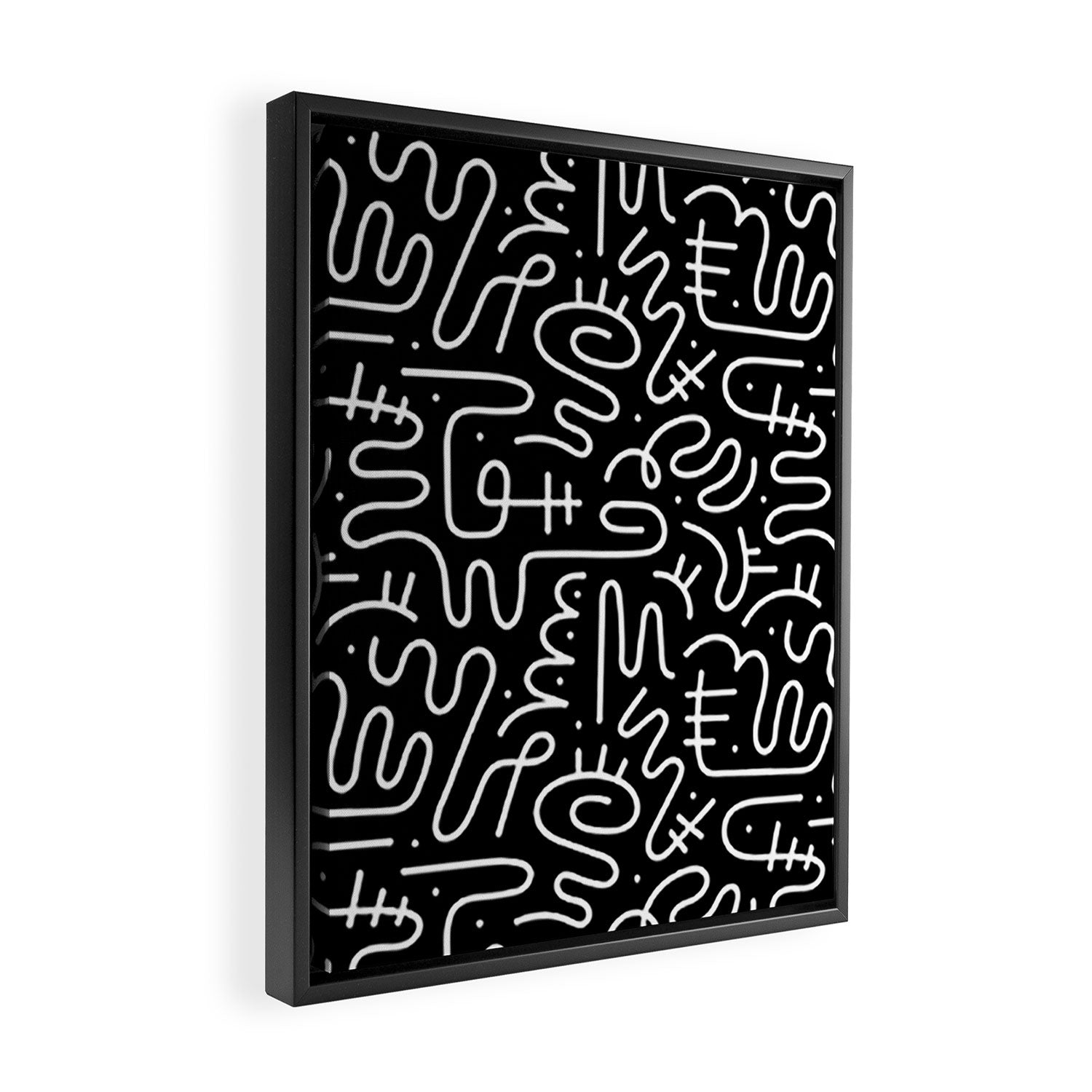 Abstract black and white line doodle pattern Framed Canvas Print Gallery Image 2