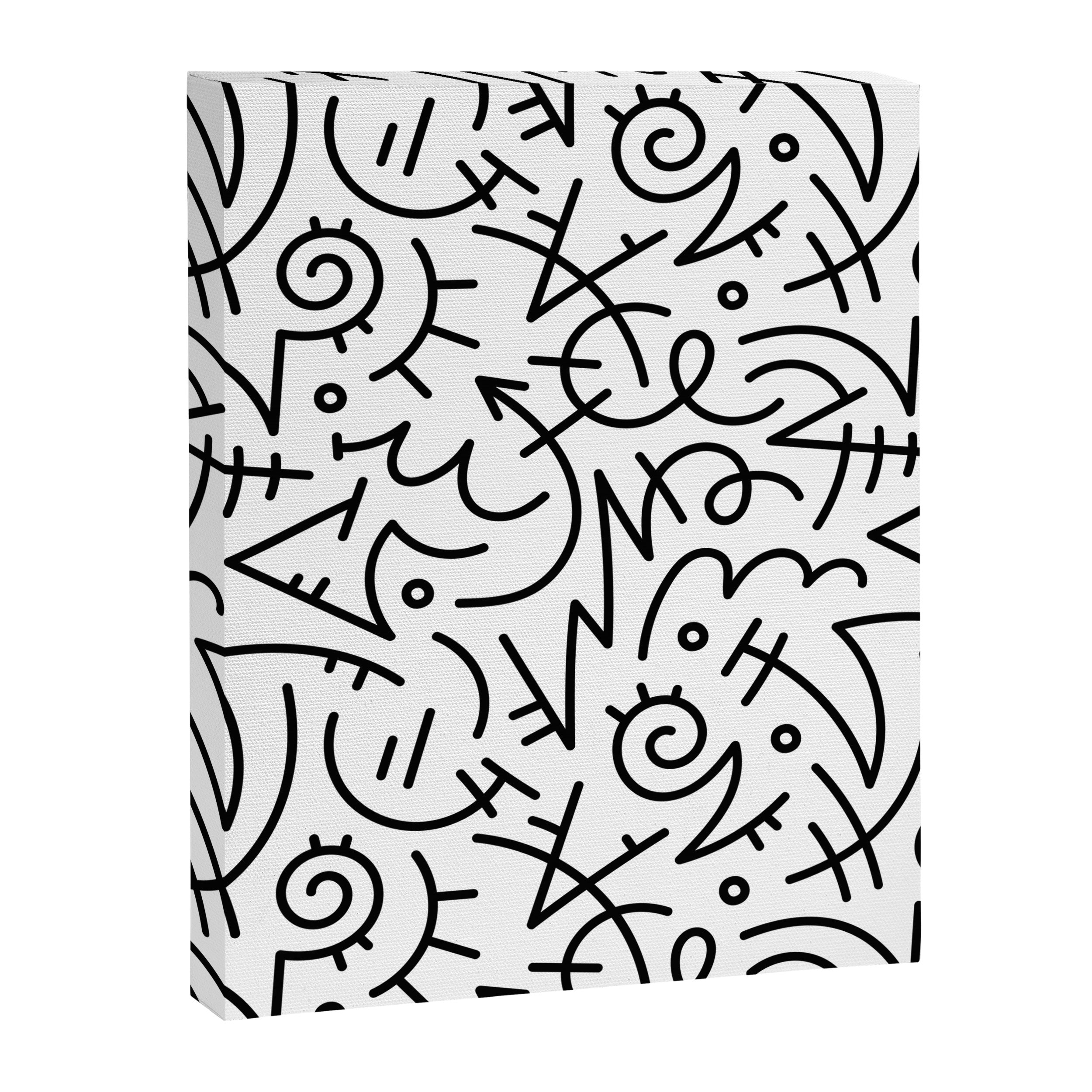 Abstract black and white line doodle pattern Canvas Print Gallery Image 8