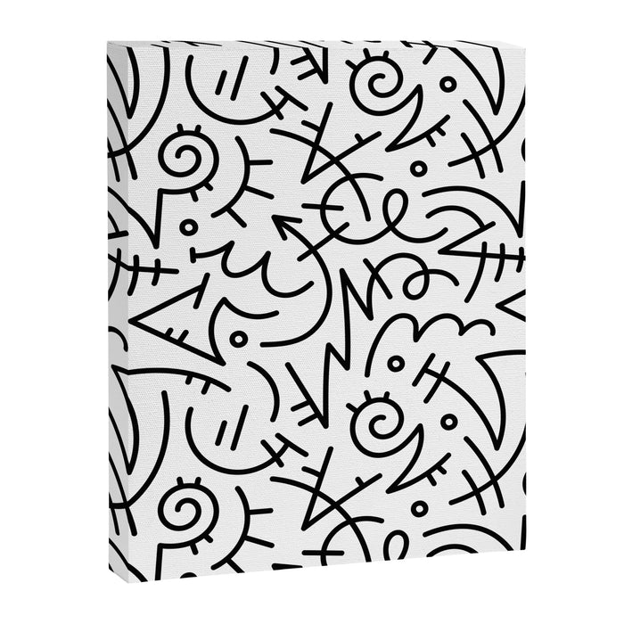 Abstract black and white line doodle pattern Canvas Print Gallery Image 1