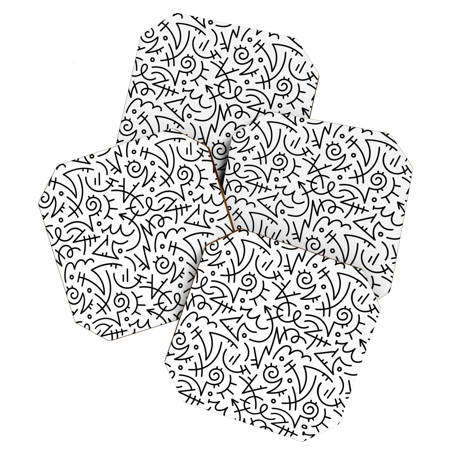 Abstract black and white line doodle pattern Coaster Gallery Image 1