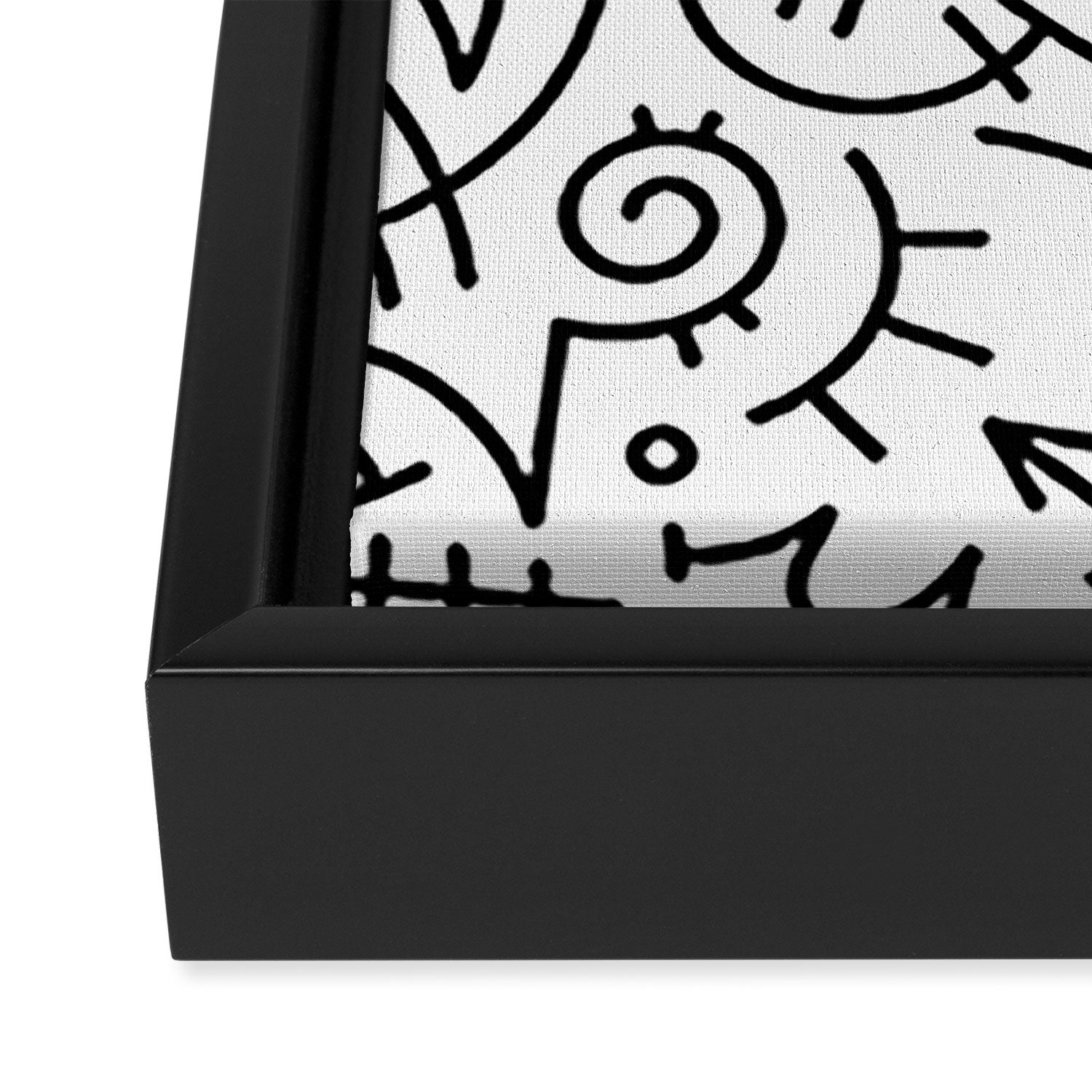 Abstract black and white line doodle pattern Framed Canvas Print Gallery Image 3