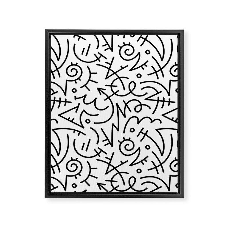Abstract black and white line doodle pattern Framed Canvas Print Gallery Image 8