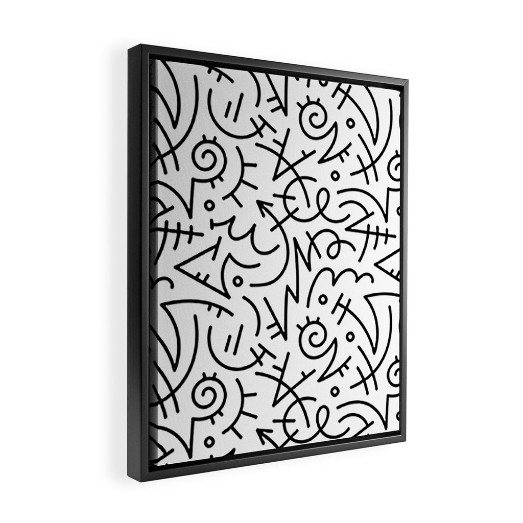 Abstract black and white line doodle pattern Framed Canvas Print Gallery Image 2