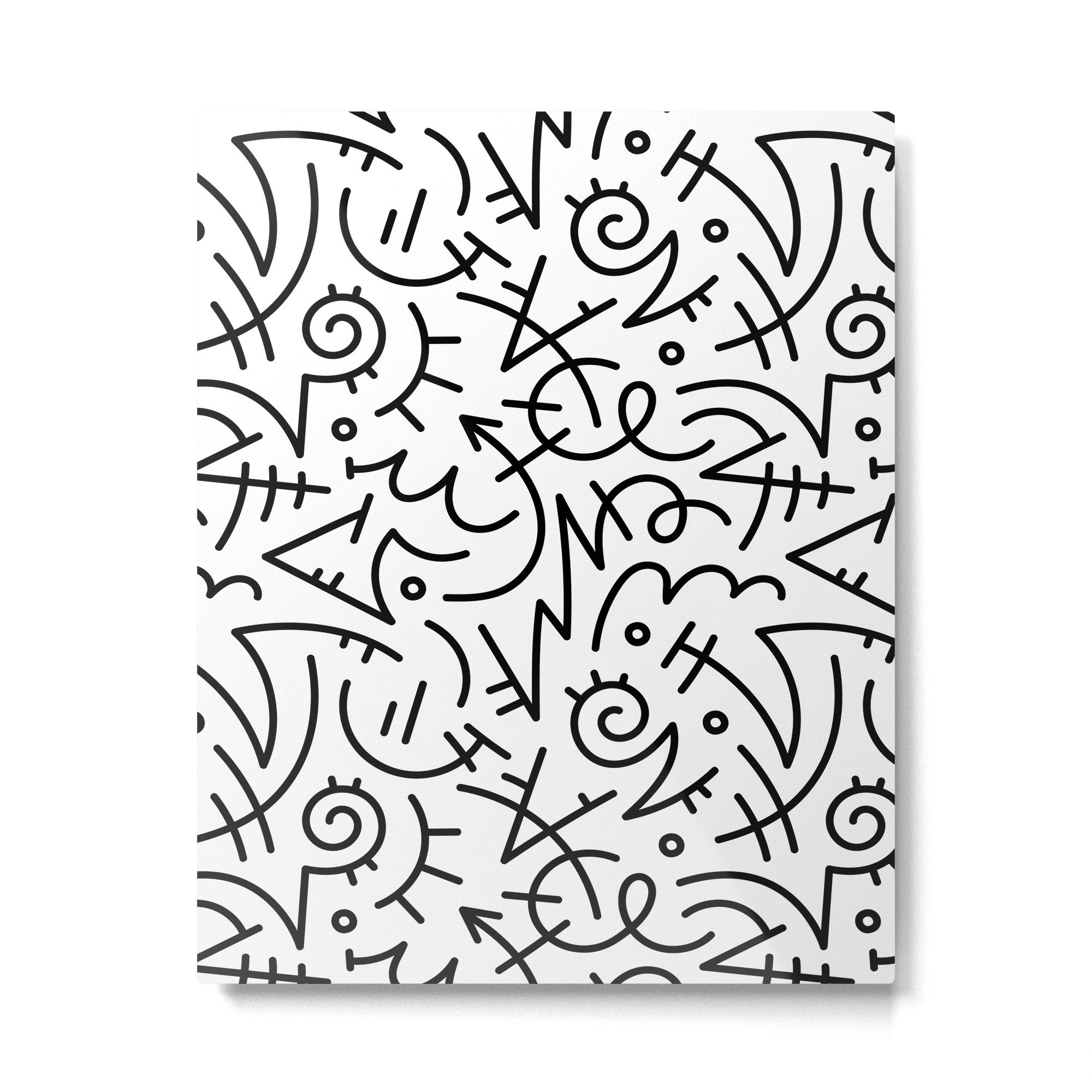 Abstract black and white line doodle pattern Metal Print Gallery Image 6