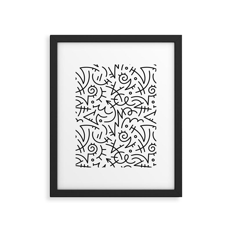Abstract black and white line doodle pattern Framed Art Print Gallery Image 6