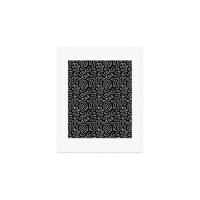 Abstract black and white line doodle pattern Art Print Gallery Image 1