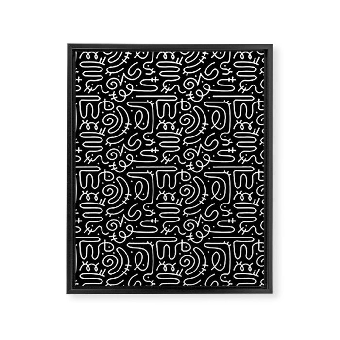 Abstract black and white line doodle pattern Framed Canvas Print Gallery Image 1