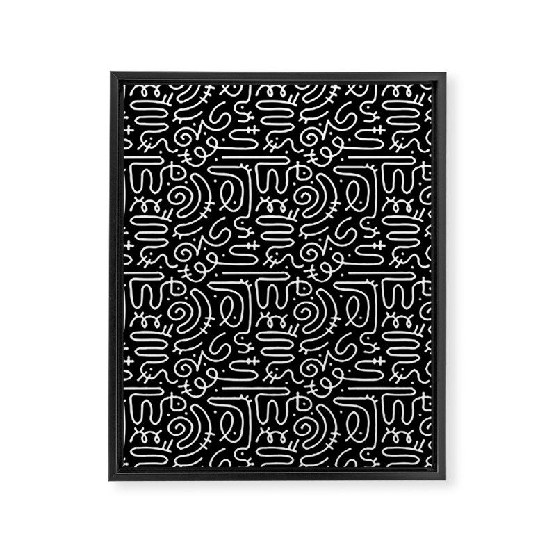 Abstract black and white line doodle pattern Framed Canvas Print Gallery Image 8