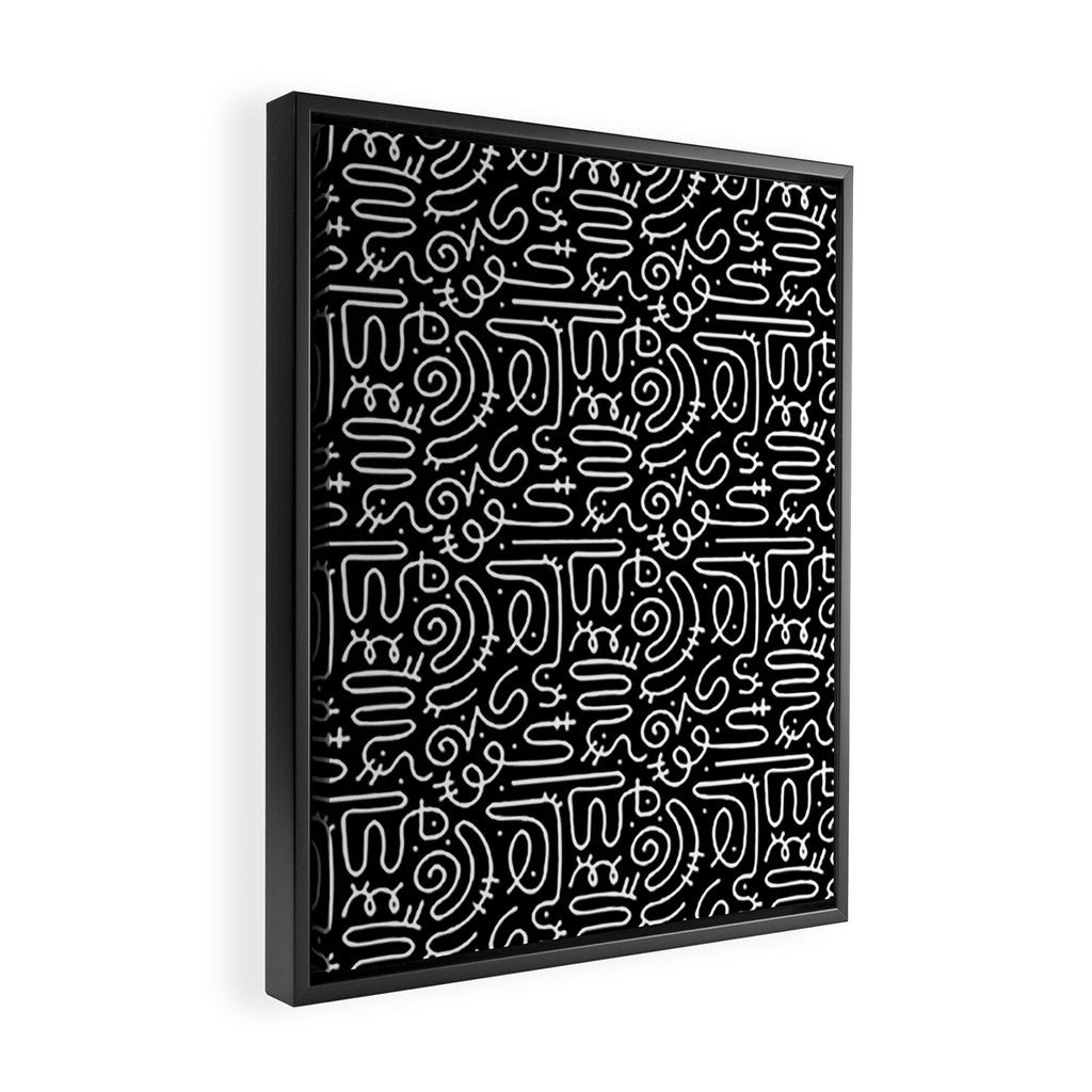 Abstract black and white line doodle pattern Framed Canvas Print Gallery Image 2