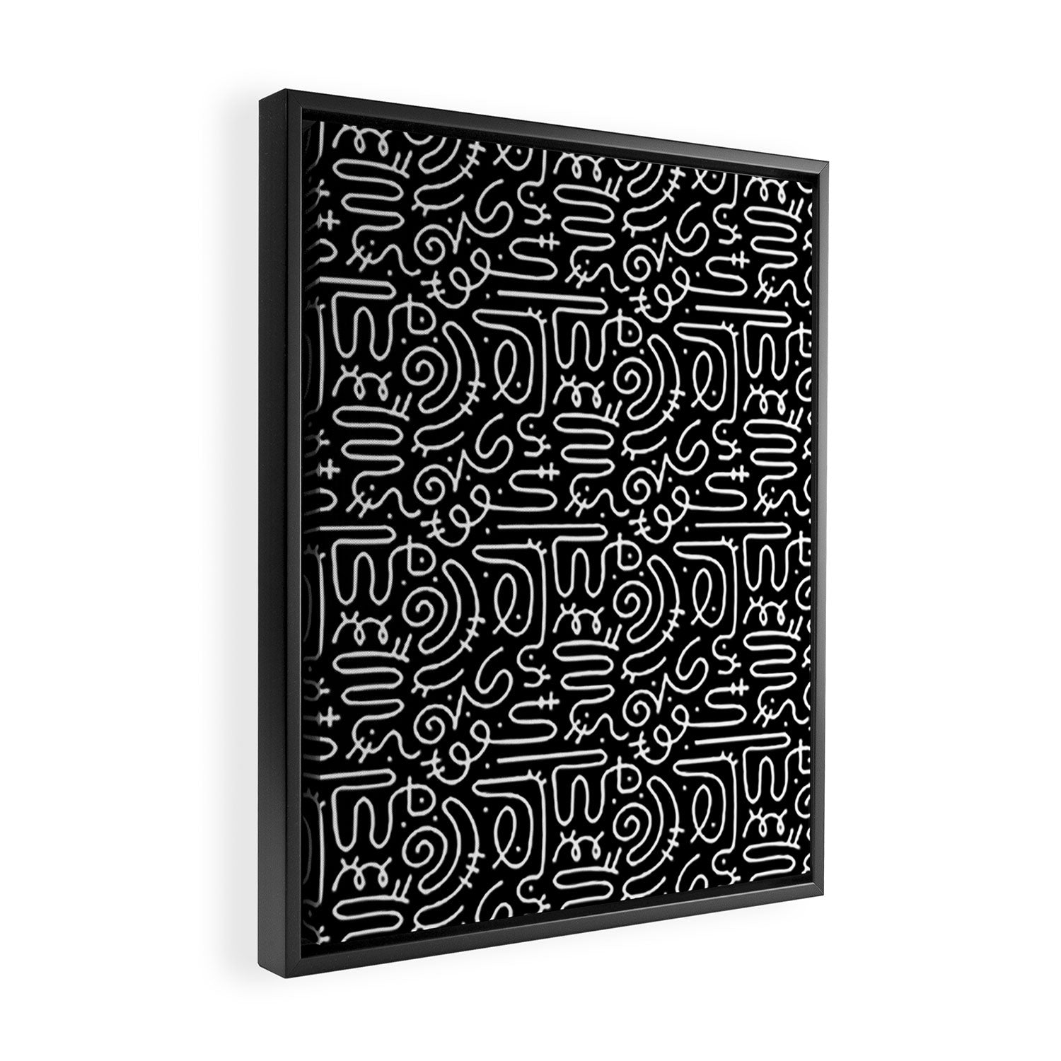 Abstract black and white line doodle pattern Framed Canvas Print Gallery Image 2