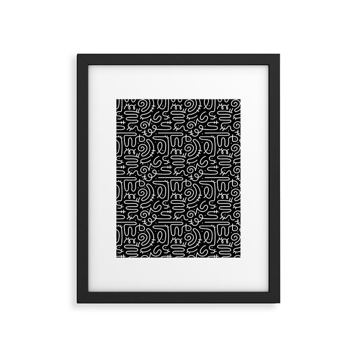 Abstract black and white line doodle pattern Framed Art Print Gallery Image 1