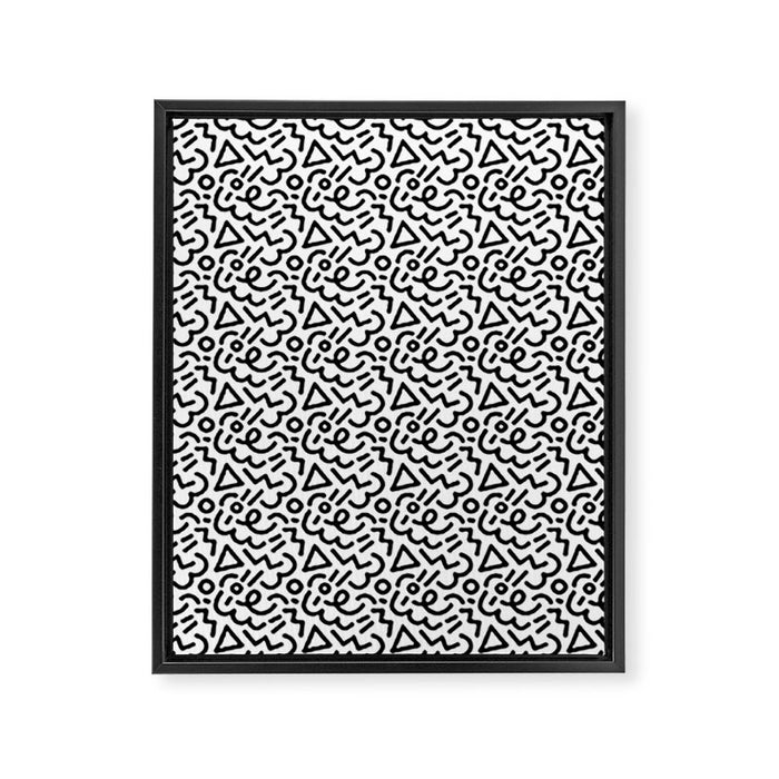 Abstract black and white line doodle pattern Framed Canvas Print Gallery Image 1