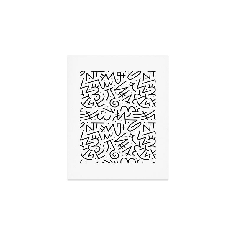 Abstract black and white line doodle pattern Art Print Gallery Image 1