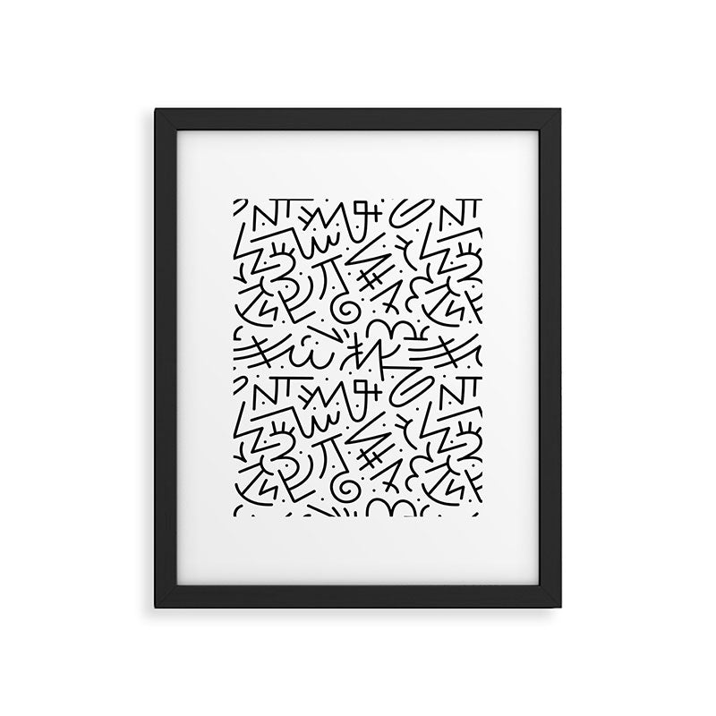 Abstract black and white line doodle pattern Framed Art Print Gallery Image 6