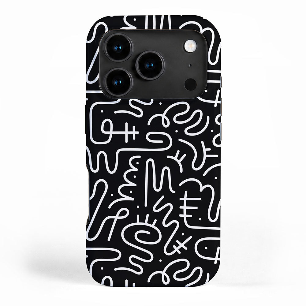 Abstract black and white line doodle pattern iPhone Case Gallery Image 1