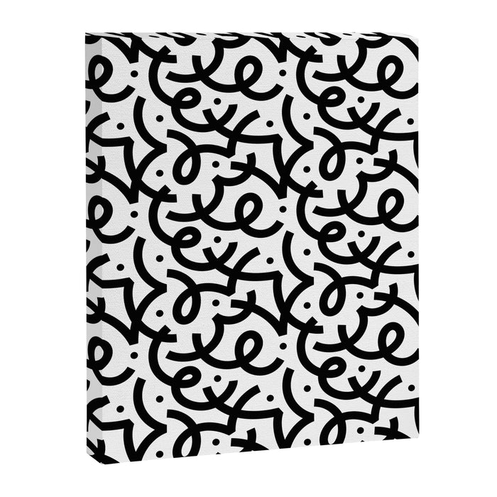 Abstract black and white line doodle pattern Canvas Print Gallery Image 1
