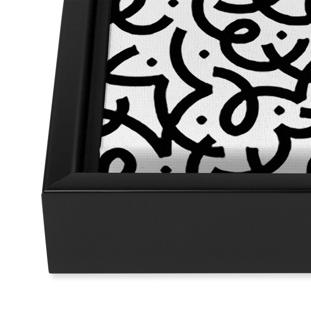 Abstract black and white line doodle pattern Framed Canvas Print Gallery Image 3
