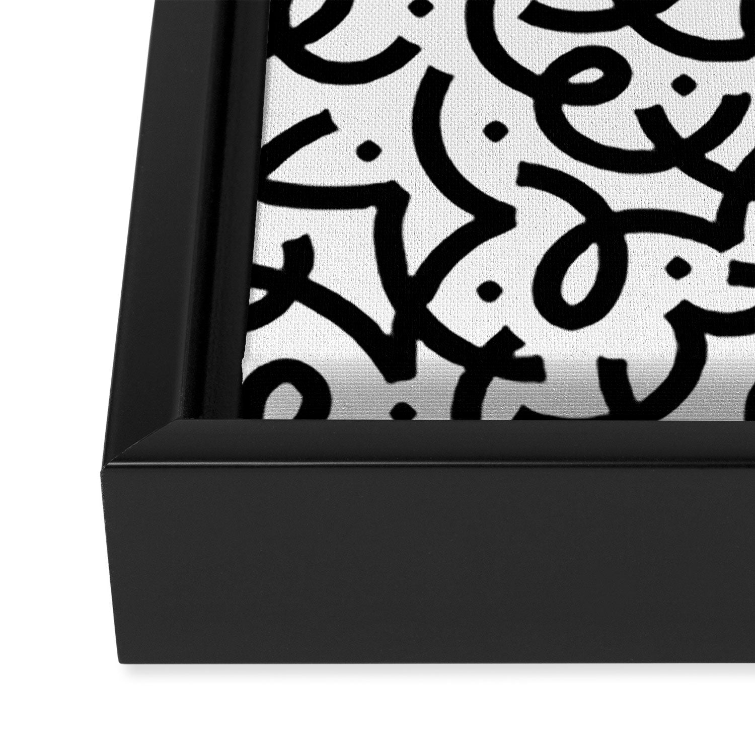 Abstract black and white line doodle pattern Framed Canvas Print Gallery Image 3