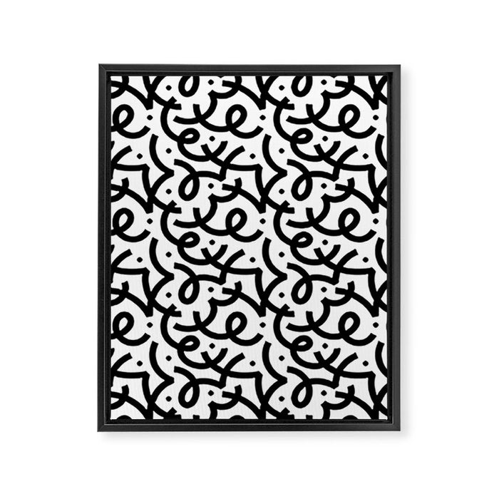 Abstract black and white line doodle pattern Framed Canvas Print Gallery Image 1
